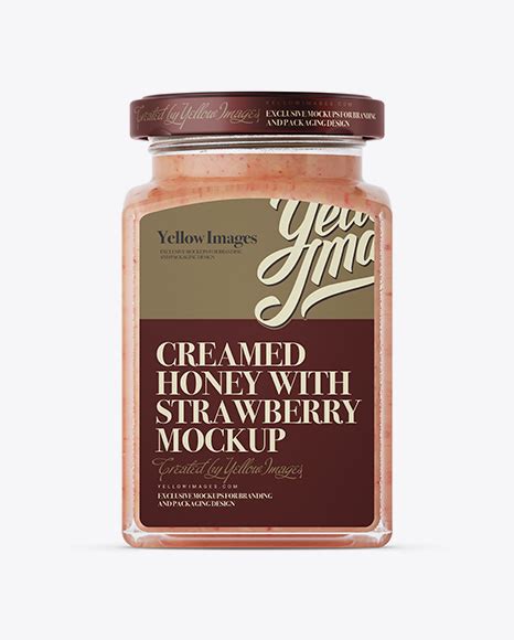 Download Creamed Honey w/ Strawberry Glass Jar Mockup in Jar Mockups on Yellow Images Object Mockups