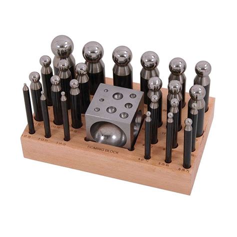 25 Piece Doming Punch And Block Set With Wooden Stand Steel Etsy Uk