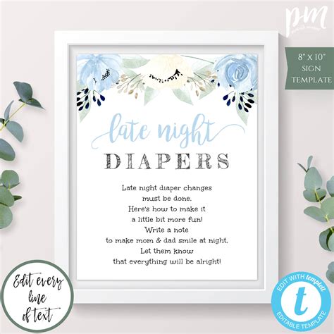 Woodland Late Night Diapers Sign Woodland Baby Shower Diapers Sign