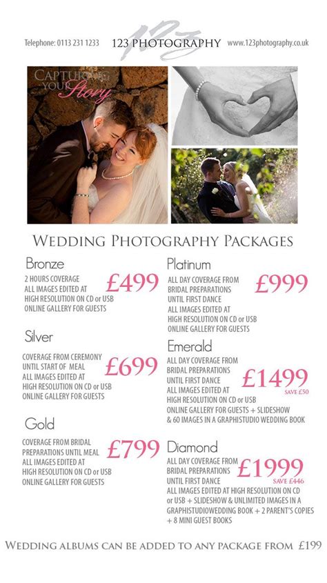 The average price is now £1,480, although can greatly vary depending on the package and level of experience you select. Wedding Photography Prices Leeds, photographer prices | Wedding photography pricing ...