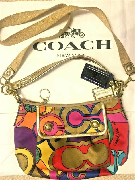 Coach Bright Multi Color Fabric Cross Body Shoulder Bag No F0973 14375 Womens Bags And Handbags
