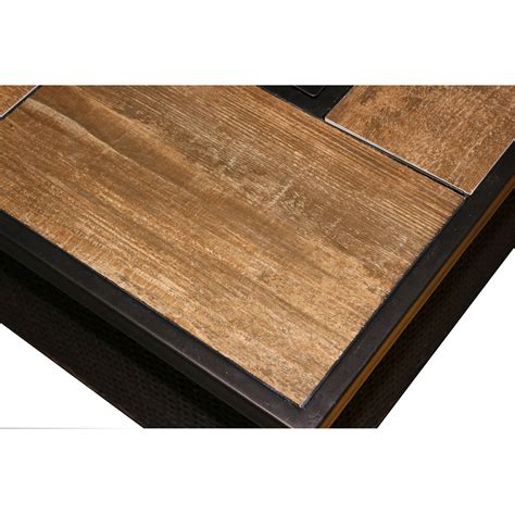 Hanover Woven 40000 Btu Fire Pit Coffee Table With Woodgrain Tile Top