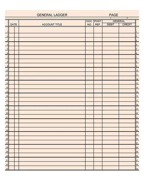 Printable Ledger Template The General Ledger Template Sets Out The Layout And Style Of The