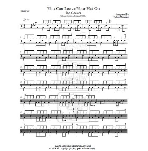 Joe Cocker You Can Leave Your Hat On Drum Score Drum Sheet Drum