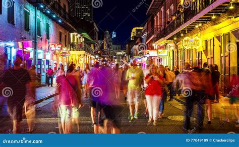 Bourbon Street At Night In The French Quarter Of New Orleans Lo