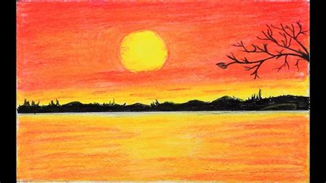 The key to drawing a christmas landscape is in the details. How to draw scenery of red sunset with oil pastels step by ...