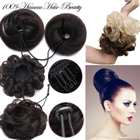 Scrunchie 100 Remy Human Hair Drawstring Bun Hairpiece Updo Fluffy