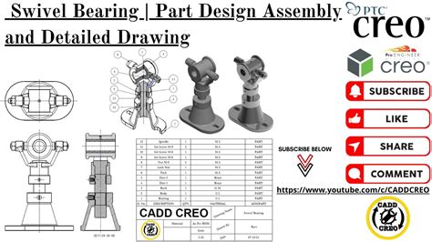 Swivel Bearing Part Design Assembly And Detailed Drawing Creo Parametric Machine Drawing