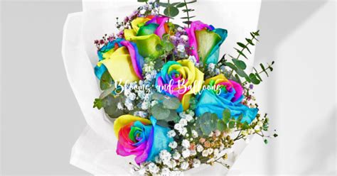 24hrs Blooms And Balloons 6 Stalk Rainbow Rose Bouquet