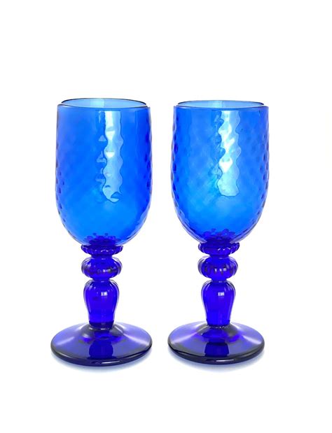 Hand Blown Wine Glass Pair In Cobalt Blue Etsy