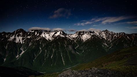 Download Wallpaper 1366x768 Mountains Night Landscape Peaks Starry