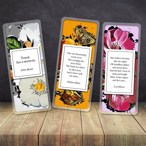 Poetry Bookmarks For Poetry Lovers Poems By Keats Blake And Etsy