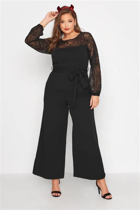 Yours London Plus Size Black Notch Neck Tie Waist Jumpsuit Yours Clothing