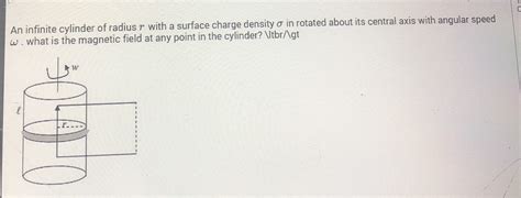 an infinite cylinder of radius r with a surface charge density o in rotated about its central