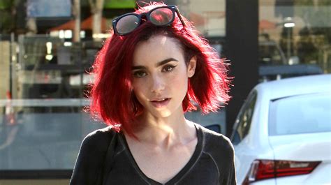 Lily Collins Debuts New Bright Red Hair Lily Collins Just Jared