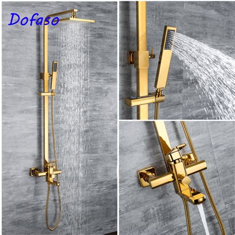 Dofaso Gold Finish Wall Mounted 8 Rainfall Shower Golden Bath Shower