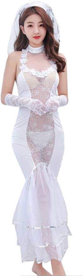 Amazon co jp dokidokiウエディングドレス 白 ホワイトスケスケ シースルー ベール ドレス コスプレ 花嫁 マリッジ 結婚式 豪華 点セット 服ファッション小物