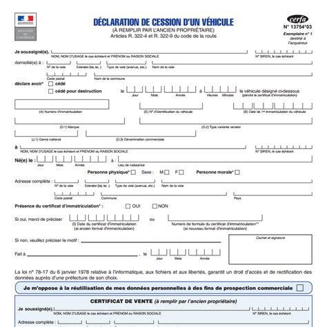Certificat De Cession D Un Véhicule D Occasion À Imprimer Tanant