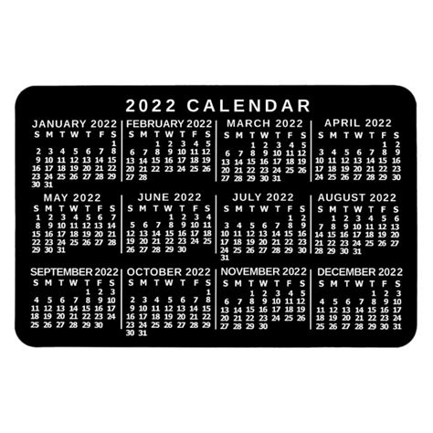 2022 Year Monthly Calendar Classic Black And White Magnet