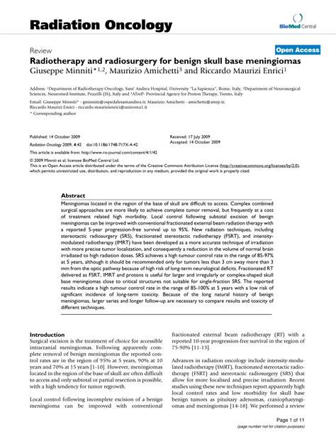 Pdf Radiotherapy And Radiosurgery For Benign Skull Base Meningiomas