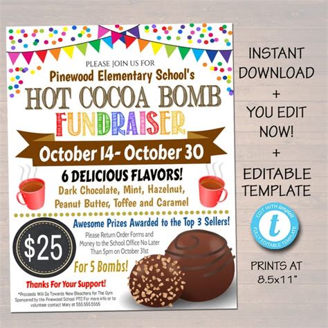 Editable Hot Cocoa Bomb Fundraiser Flyer Printable Pta Pto School