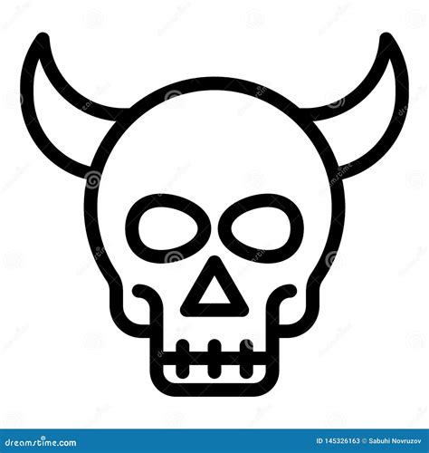 Skull Of Devil Line Icon Skull With The Horns Web Vector Illustration