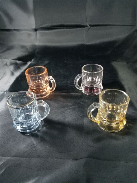 Set Of 4 Vintage Federal Glass Tinted Mini Beer Mug Shot Etsy