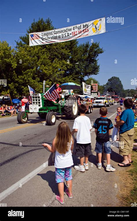 Children Watching Independence Day Parade In New Pekin Indiana Stock