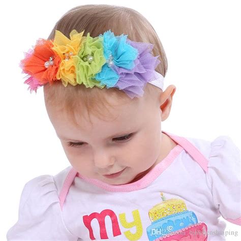 Hot Sale New Baby Headbands Tulle Flowers Elastic Rainbow Headbands