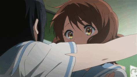 safebooru 2girls animated animated black hair brown hair hibike euphonium hug multiple