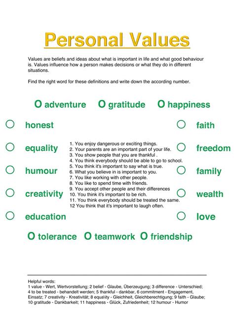 Personal Values Worksheet Values Education Personal Values Personal