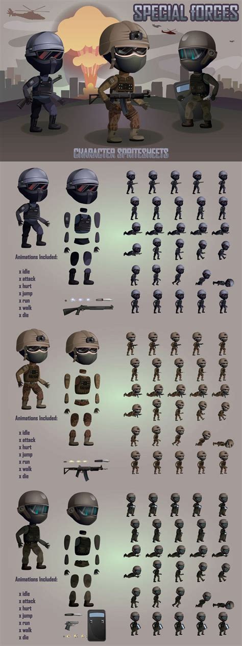 2d Game Special Forces Character Sprites Sheets Игры