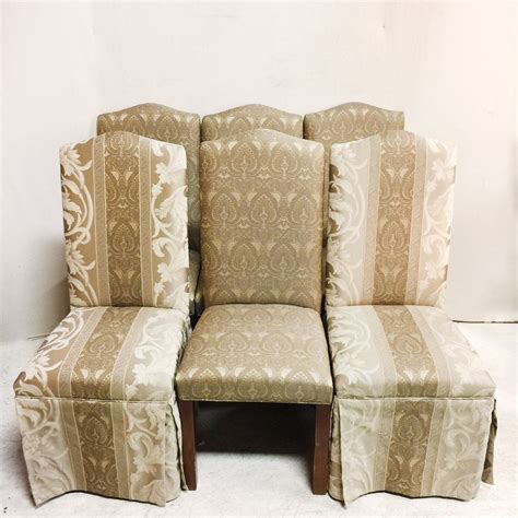 Price comparison for skirt parson chairs at mvhigh. Set of 6 Custom Made Beige Brocade Parsons Chairs, (2 with ...