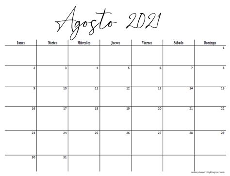 Planner Mensual Agosto 2021 Gratis Imprimible Calendario Plantilla