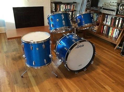 Vintage Ludwig Hollywood 1966 Blue Sparkle Drum Set Kit 4 Reverb