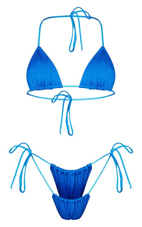 Royal Blue Shirred Triangle Bikini Set Prettylittlething Ksa
