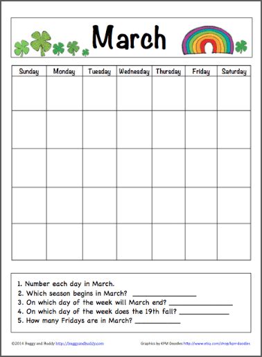 March Calendar For Kids Free Printable Buggy And Buddy