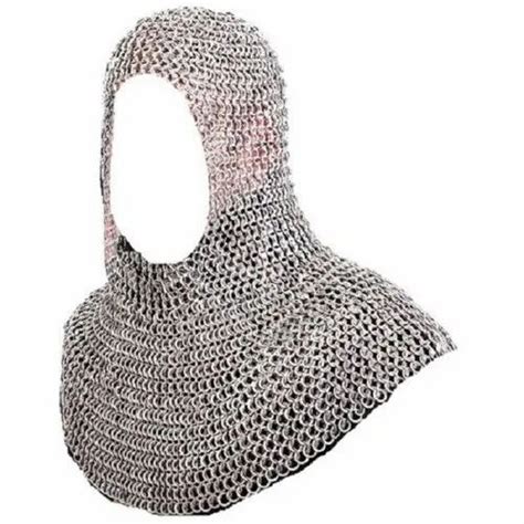 Zink Finish Medieval Armory Chainmail Coif Hood Round Flat Riveted