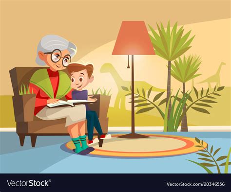Cartoon Grandmother Reading To Boy Royalty Free Vector Image