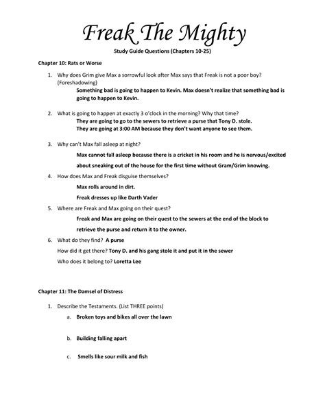 Freak The Mighty Chapter Questions And Answers