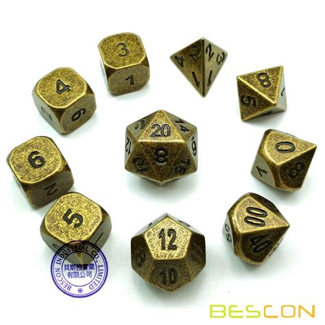 Old Finish Bronze Metal Rpg Role Playing Game Dice 73 Extra D6s Bescon