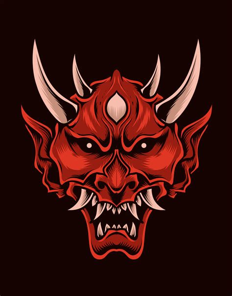 Illustration Scary Oni Mask Red Color Vector Art At Vecteezy