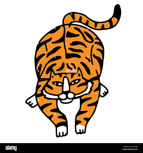 Cute Laying Tiger In A Doodle Cartoon Style Cute Hand Drawn Tiger Cub