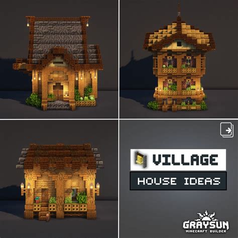 Four Different Views Of A House Made Out Of Wood