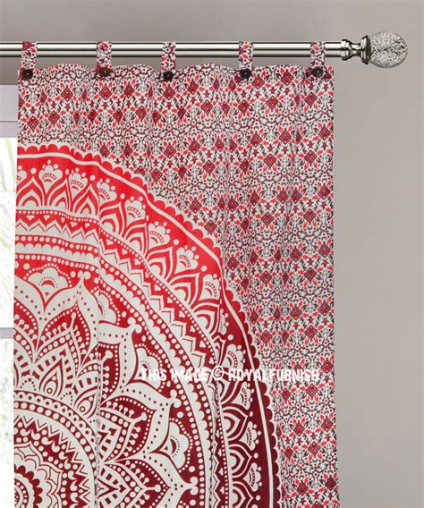 Maroon Classic Ombre Mandala Boho Tapestry Curtain Panel Pair