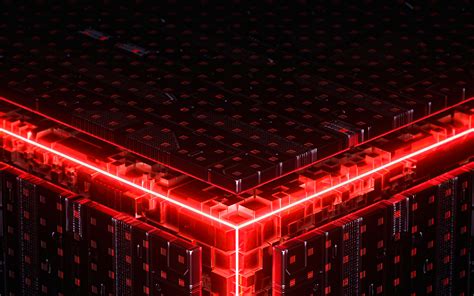 Download Wallpapers Red Neon Rays 3d Cubes 4k Artwork Geometric