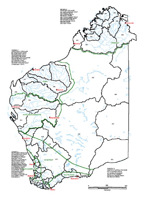 Map Of Wa Showing Major Watercourses And Large Lakes In Blue River