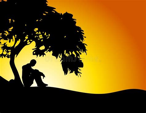 Young sad boy at school. Man Sitting Under Tree Sunset Stock Illustration ...