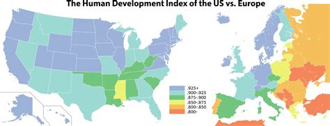 The Human Development Index of US vs. Europe (2017) - Vivid Maps