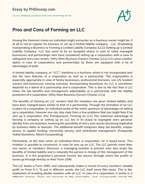 Pros And Cons Of Forming An Llc Essay Example